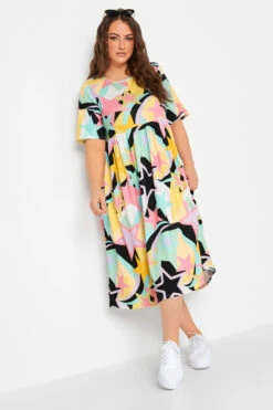 LIMITED COLLECTION Curve Black & Pink Star Print Midaxi Smock Dress