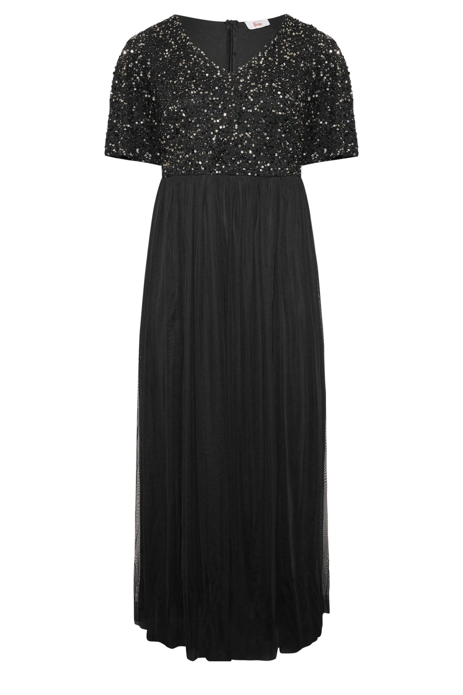 LUXE Curve Black Angel Sequin Sleeve Maxi Dress 5 LUXE Curve Black Angel Sequin Sleeve Maxi Dress - Image 5