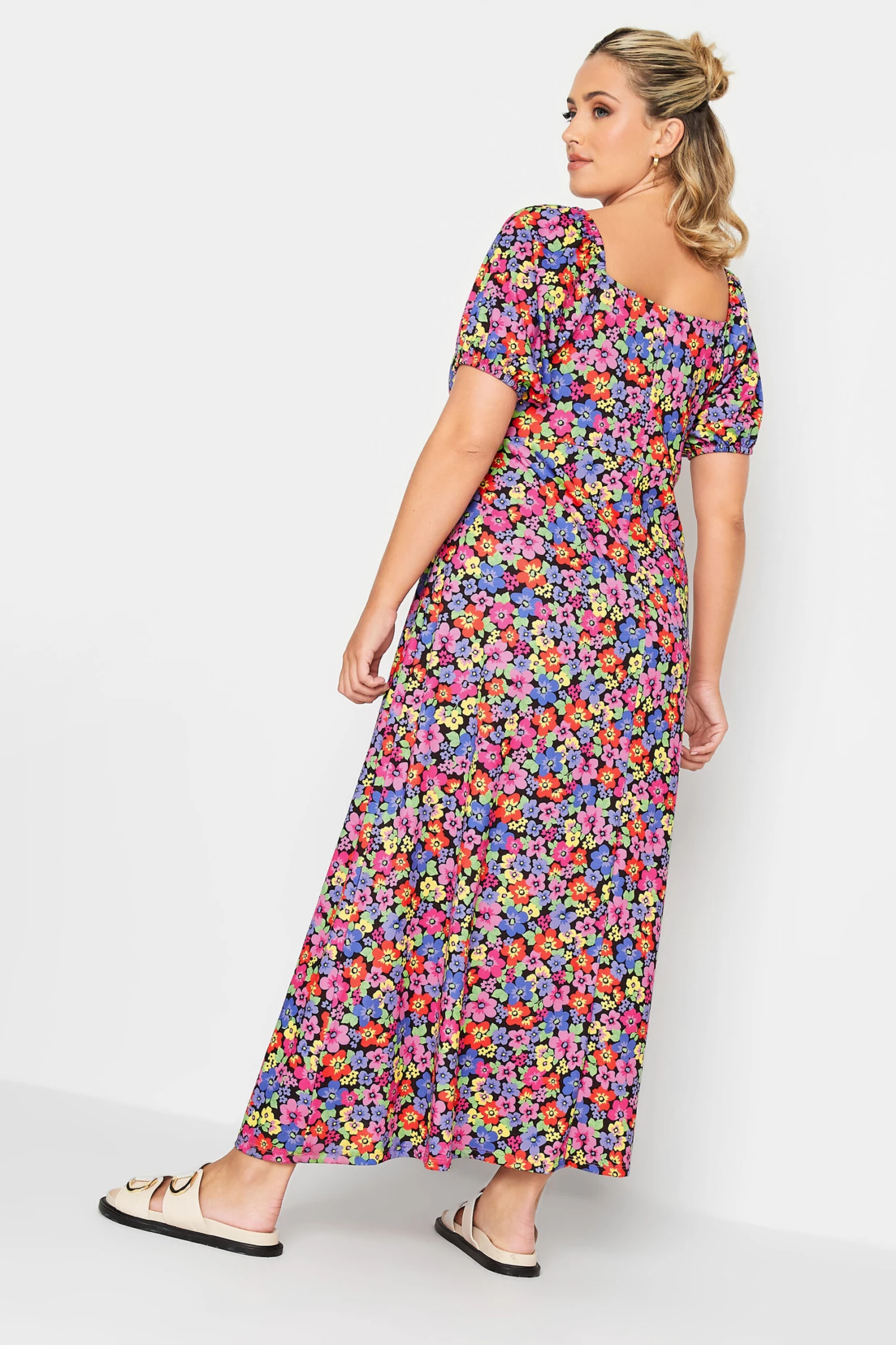 LIMITED COLLECTION Curve Black & Pink Floral Wrap Maxi Dress 2 LIMITED COLLECTION Curve Black & Pink Floral Wrap Maxi Dress - Image 2