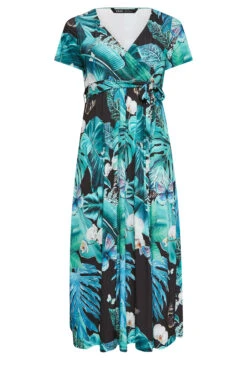 YOURS Curve Black & Blue Leaf Print Wrap Neck Dress -JOICY Clothing Shop c7bffc28 bb06 41 302293 X
