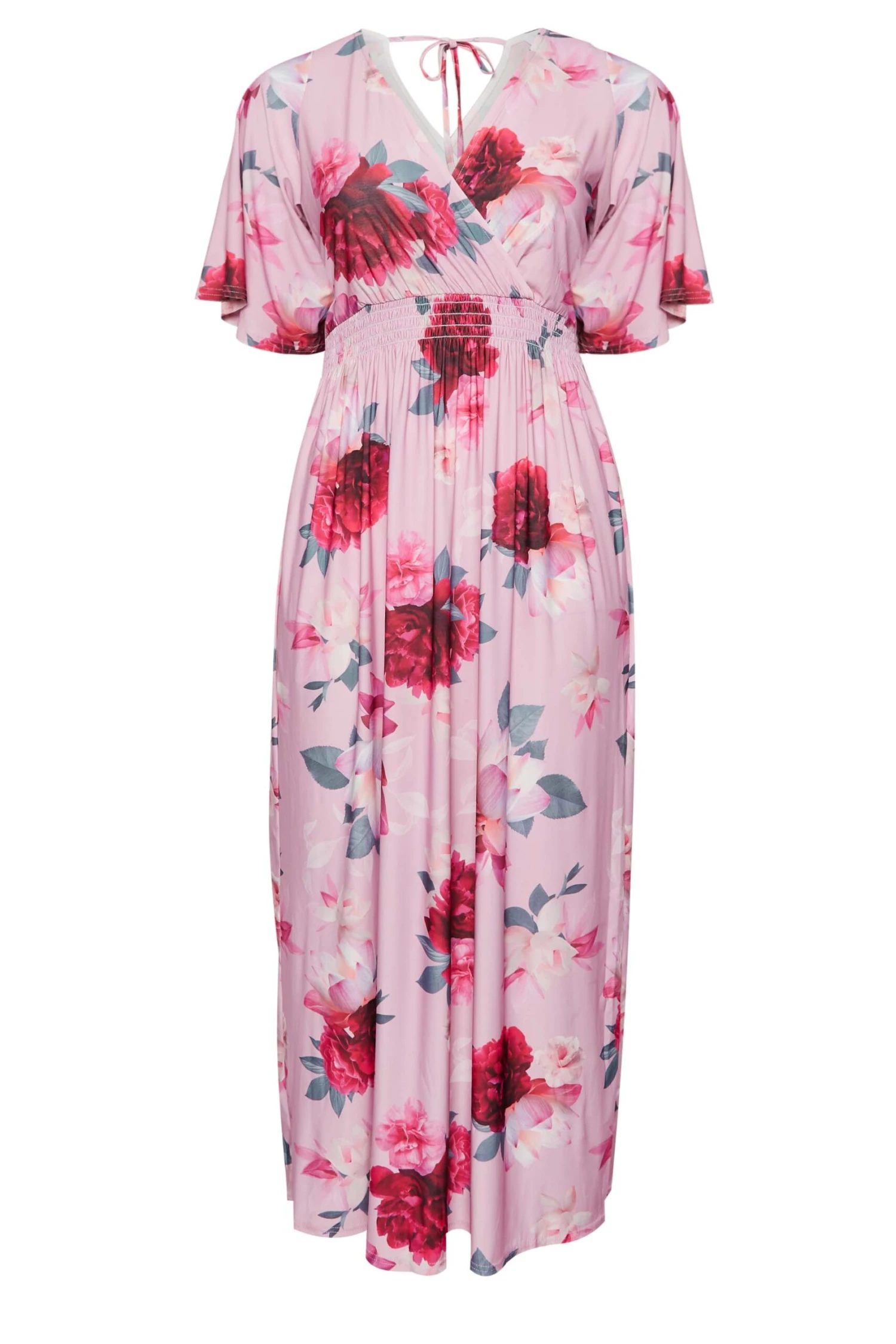 YOURS LONDON Curve Pink Floral Shirred Maxi Dress 6 YOURS LONDON Curve Pink Floral Shirred Maxi Dress - Image 6