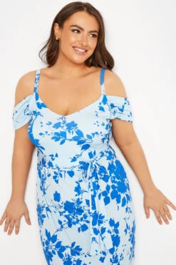 YOURS LONDON Curve Blue Floral Cold Shoulder Maxi Dress -JOICY Clothing Shop c96c1d99 ca32 4c 161531 D