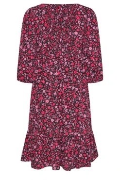 YOURS Curve Black & Pink Floral Smock Midi Dress 11 YOURS Curve Black & Pink Floral Smock Midi Dress -JOICY Clothing Shop ca4ac599 c271 46 137212 Y