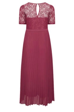 YOURS LONDON Curve Burgundy Red Lace Puff Sleeve Pleated Maxi Dress -JOICY Clothing Shop cc07260e 01bb 46 161904 Y
