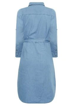 YOURS PETITE Curve Blue Denim Chambray Shirt Dress