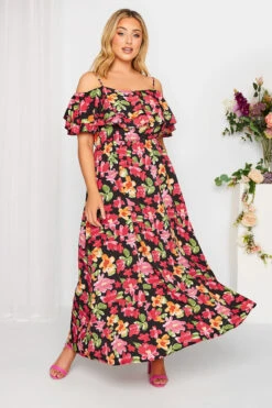 YOURS LONDON Curve Black Floral Bardot Ruffle Maxi Dress -JOICY Clothing Shop cdbc1d2b 3cde 4f 161956 B