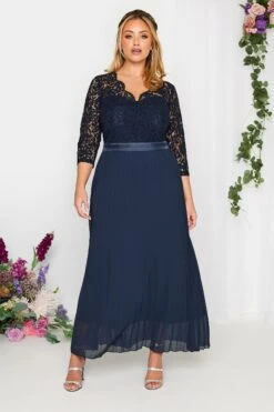 YOURS LONDON Curve Navy Blue Lace Pleated Maxi Dress -JOICY Clothing Shop ce138766 5980 4f 161900 B
