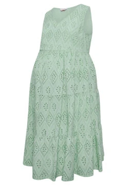 BUMP IT UP MATERNITY Curve Sage Green Broderie Anglaise Tiered Midi Dress -JOICY Clothing Shop ce498e6e d8b3 4a 158398 X1