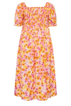 YOURS Curve Pink Floral Print Shirred Midi Dress -JOICY Clothing Shop d40dd29c 54fd 4d 137321 Y