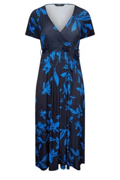YOURS Curve Cobalt Blue Leaf Print Maxi Wrap Dress -JOICY Clothing Shop d4136f36 ac6b 41 302159 X