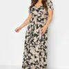 YOURS Curve Black & Beige Brown Floral Wrap Front Tie Maxi Dress