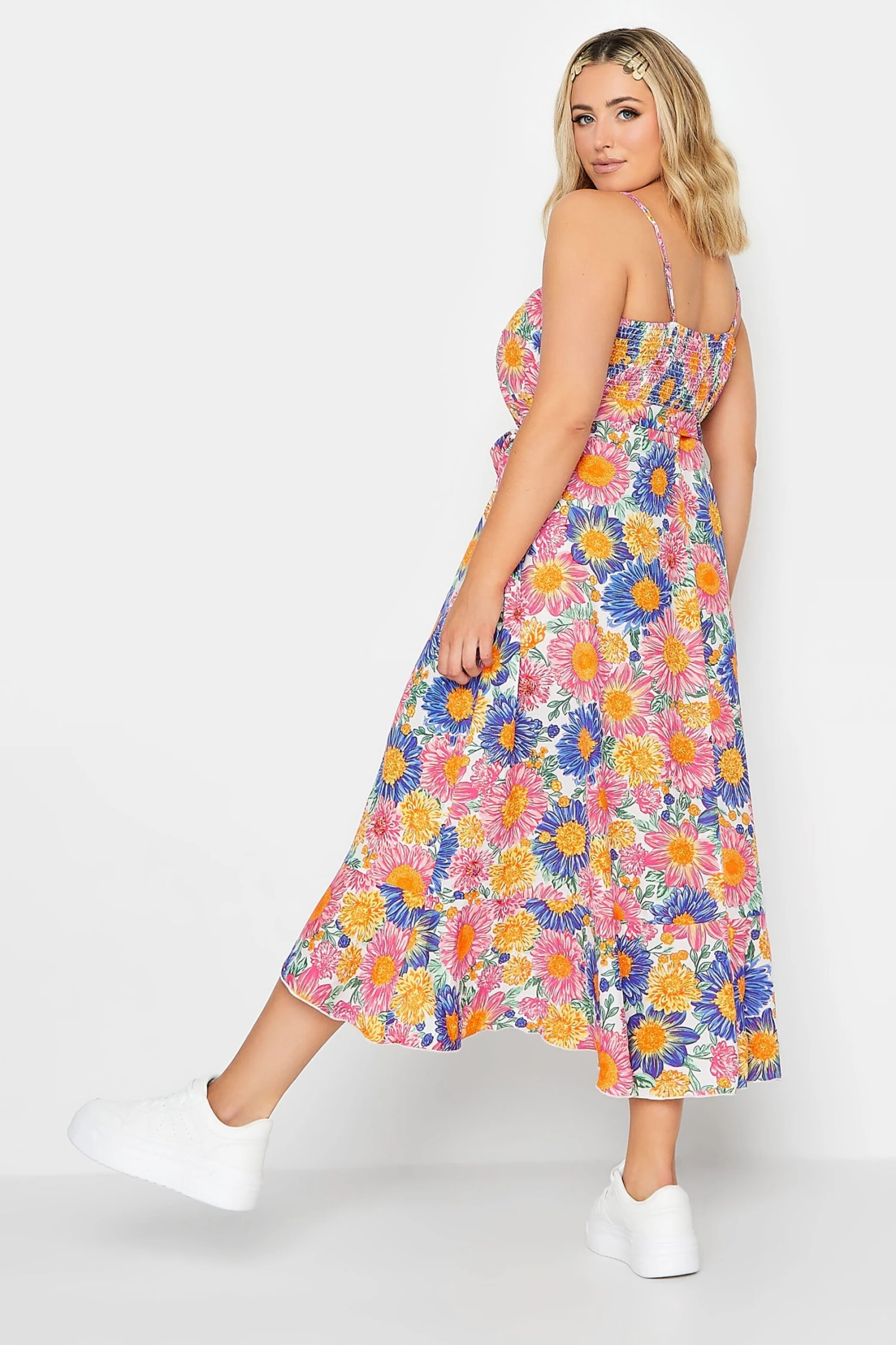 LIMITED COLLECTION Curve Pink Floral Frill Hem Midaxi Dress 2 LIMITED COLLECTION Curve Pink Floral Frill Hem Midaxi Dress - Image 2