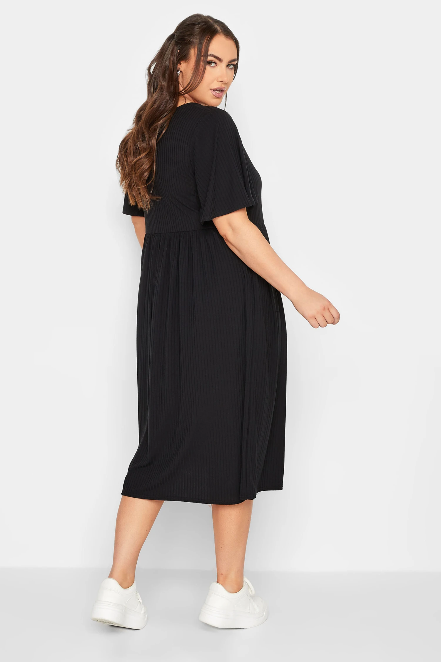 LIMITED COLLECTION Curve Black Ribbed Square Neck Midi Dress 2 LIMITED COLLECTION Curve Black Ribbed Square Neck Midi Dress - Image 2