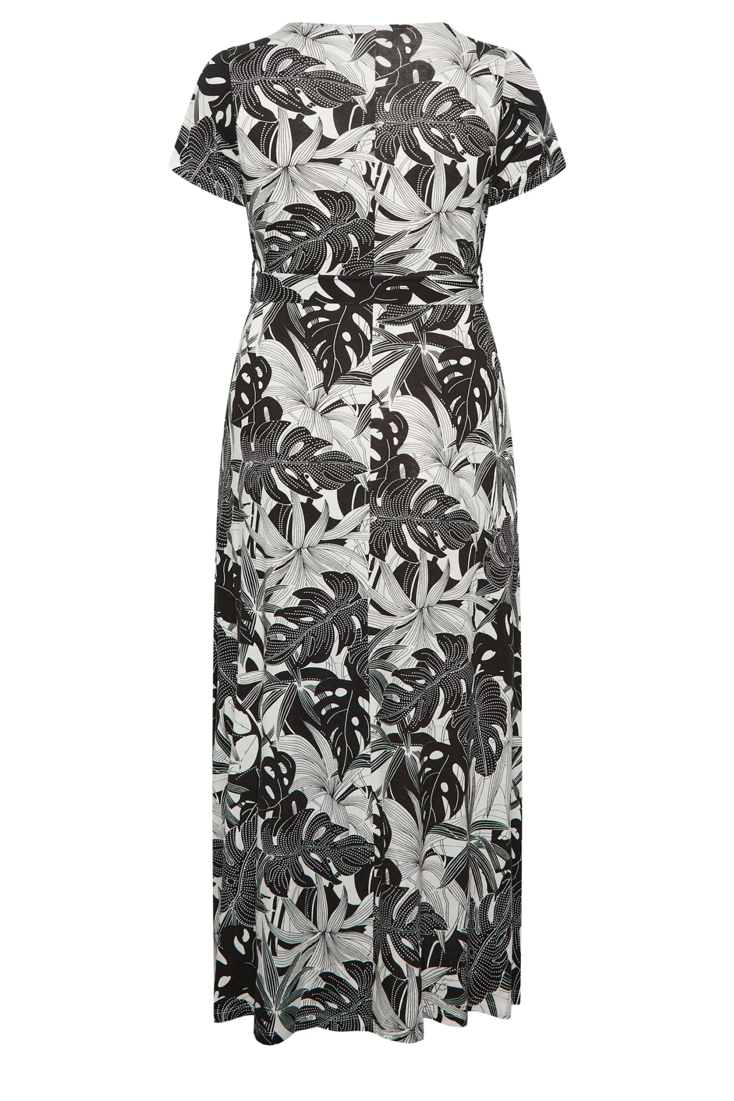 YOURS Curve Black & White Floral Leaf Print Front Tie Maxi Dress 6 YOURS Curve Black & White Floral Leaf Print Front Tie Maxi Dress - Image 6