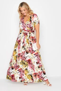YOURS Curve White Leaf Print Front Tie Maxi Dress
