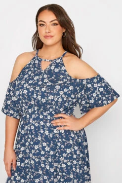 YOURS Curve Blue Floral Cold Shoulder Dress -JOICY Clothing Shop da063884 56ba 40 300798 D