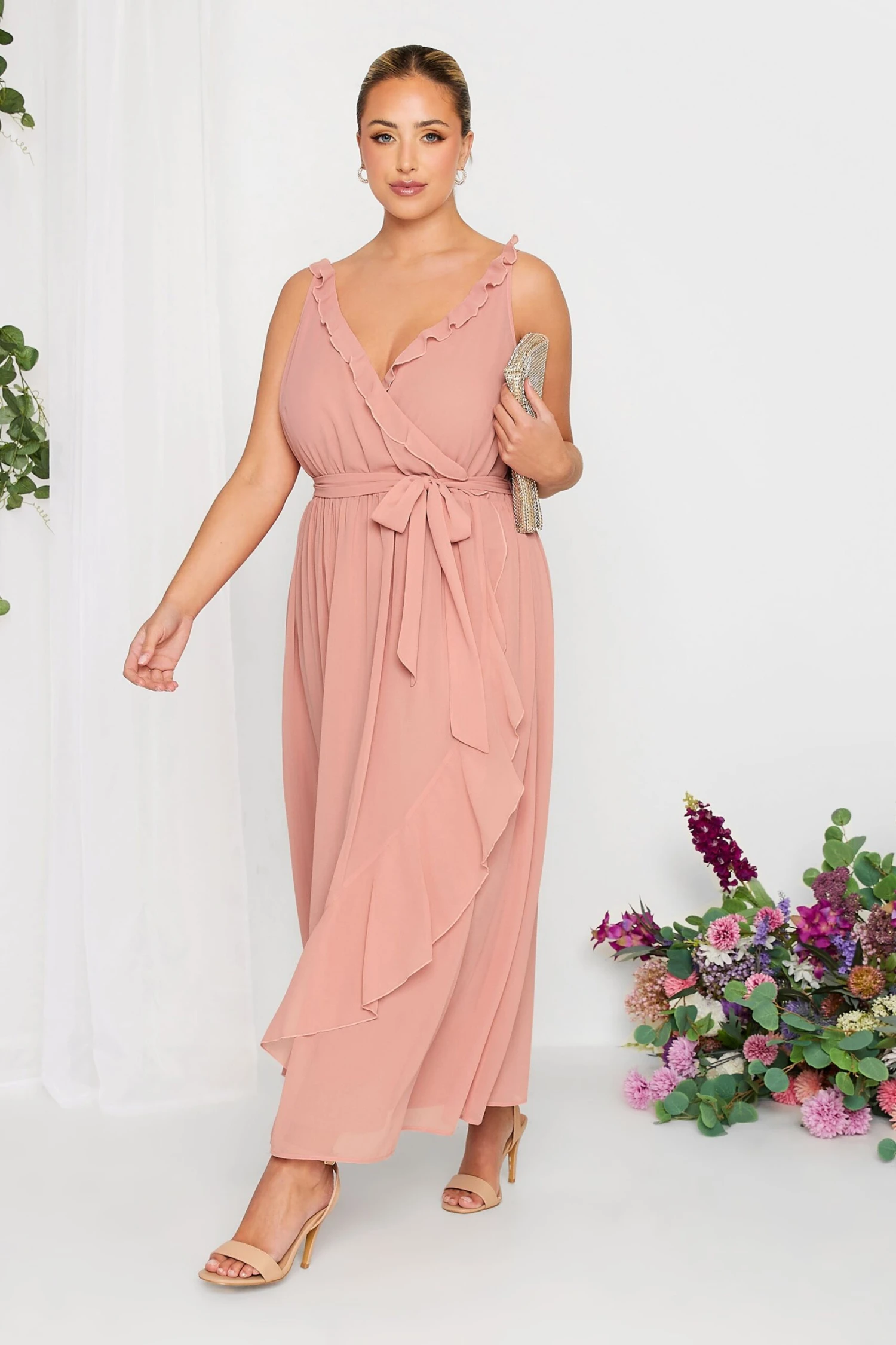 YOURS LONDON Curve Pink Ruffle Wrap Dress 1 YOURS LONDON Curve Pink Ruffle Wrap Dress
