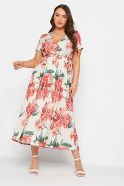 YOURS Curve White Floral Print Wrap Dress