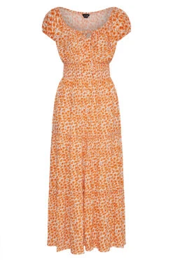 Curve Orange Floral Print Bardot Maxi Dress -JOICY Clothing Shop dbccbbda 2e0e 46 137101 X