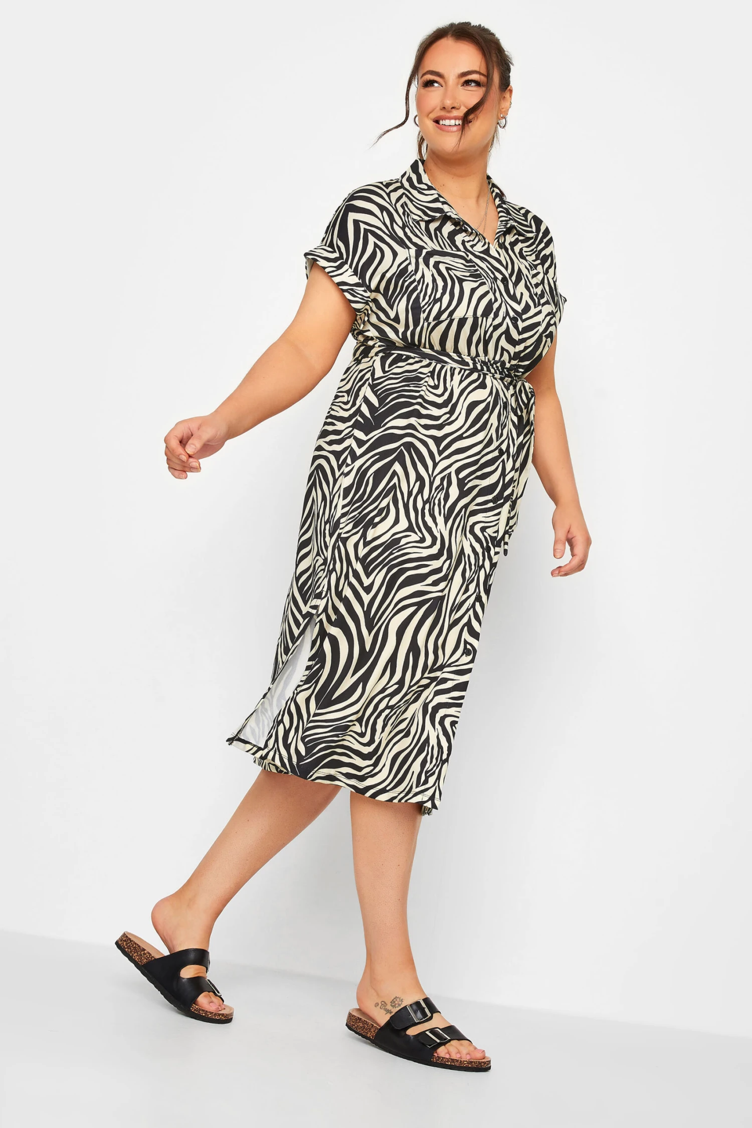 YOURS Curve Black & White Zebra Print Spilt Hem Midaxi Shirt Dress 1 YOURS Curve Black & White Zebra Print Spilt Hem Midaxi Shirt Dress