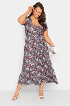 YOURS Curve Red Leaf Print Maxi Wrap Dress