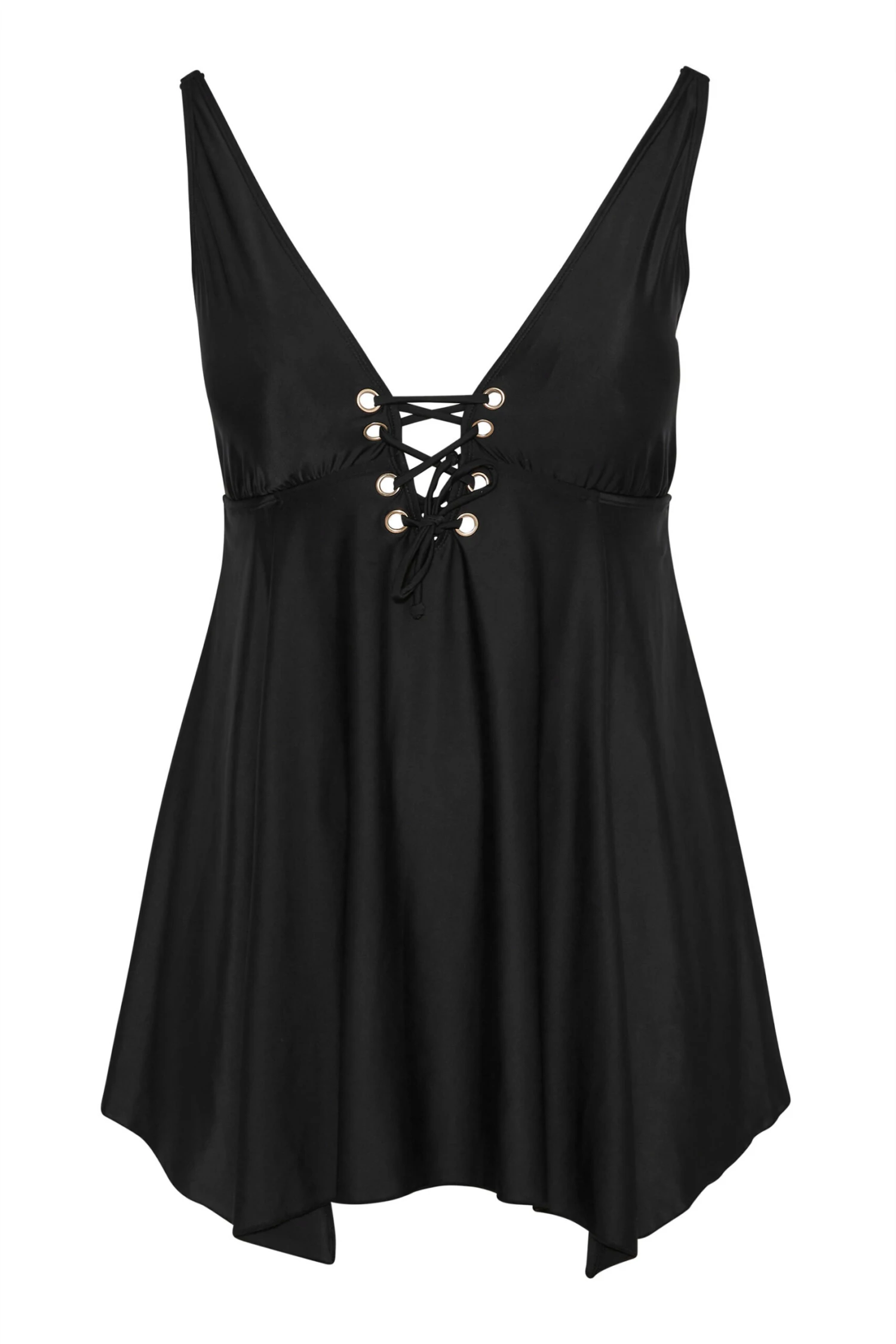YOURS Curve Black Eyelet Lace Up Tummy Control Swim Dress 6 YOURS Curve Black Eyelet Lace Up Tummy Control Swim Dress - Image 6