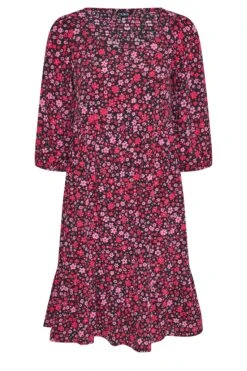 YOURS Curve Black & Pink Floral Smock Midi Dress 10 YOURS Curve Black & Pink Floral Smock Midi Dress -JOICY Clothing Shop e14ef430 86e8 48 137212 X