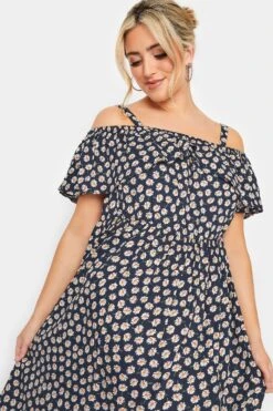 LIMITED COLLECTION Curve Navy Blue Daisy Print Cold Shoulder Dress -JOICY Clothing Shop e1d98a2d aa9c 4a 215642 D1