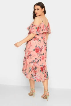 YOURS LONDON Curve Pink Cold Shoulder Floral Wrap Dress -JOICY Clothing Shop e253ed6e 91b1 44 162050 C