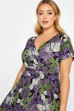 YOURS Curve Purple & Green Leaf Print Maxi Dress -JOICY Clothing Shop e2b14fd5 ecf3 43 301609 D