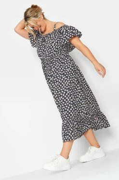 LIMITED COLLECTION Curve Navy Blue Daisy Print Cold Shoulder Dress
