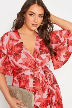 YOURS LONDON Curve Pink Tropical Floral Print Wrap Dress -JOICY Clothing Shop e4818431 98b1 49 162202 D