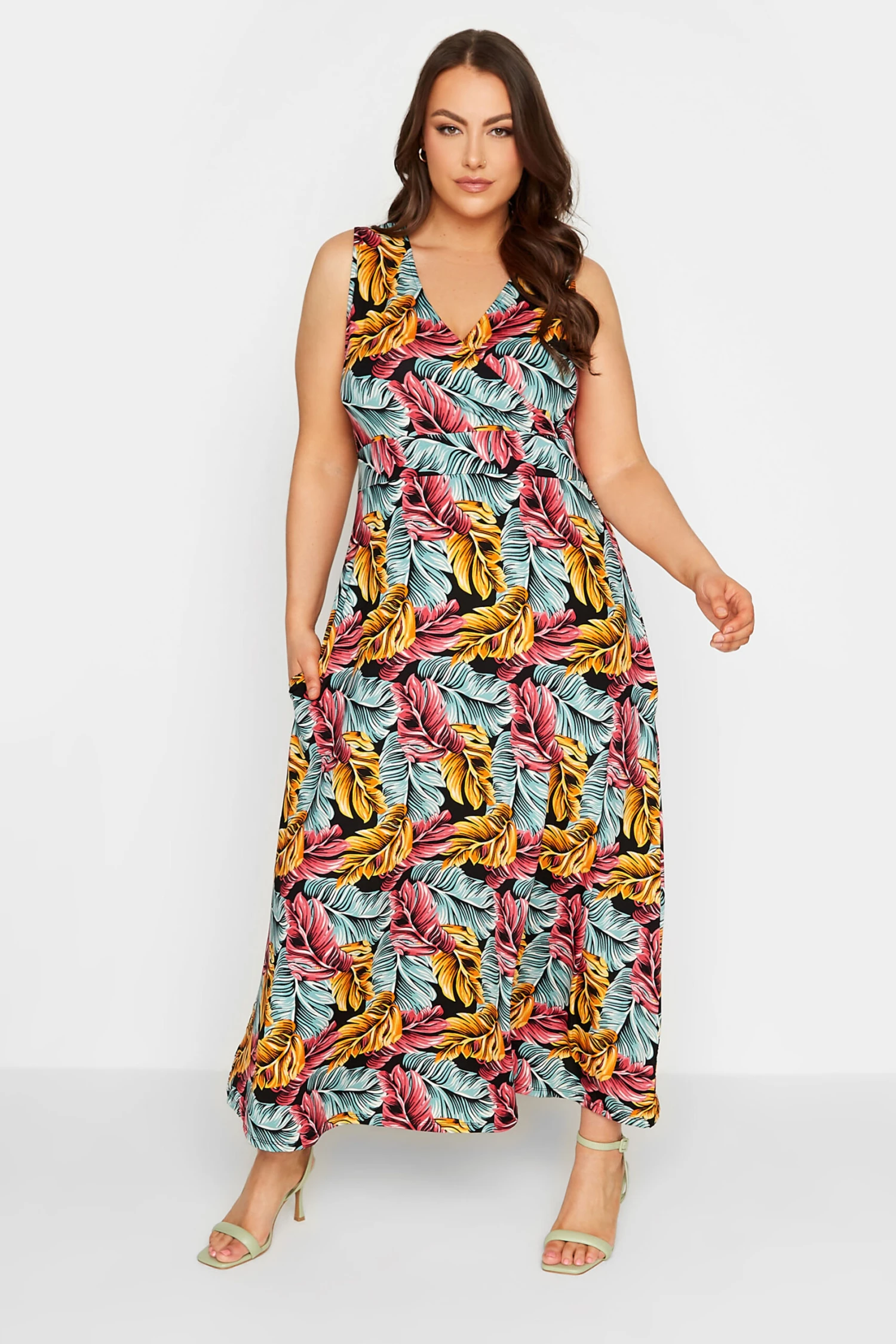 YOURS Curve Black Tropical Leaf Print Wrap Maxi Dress 1 YOURS Curve Black Tropical Leaf Print Wrap Maxi Dress