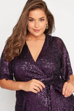 YOURS LONDON Curve Purple Sequin Embellished Double Wrap Dress -JOICY Clothing Shop e6dcf08b dcfc 45 161393 D