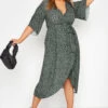 YOURS LONDON Curve Green Dalmatian Print Midi Wrap Dress