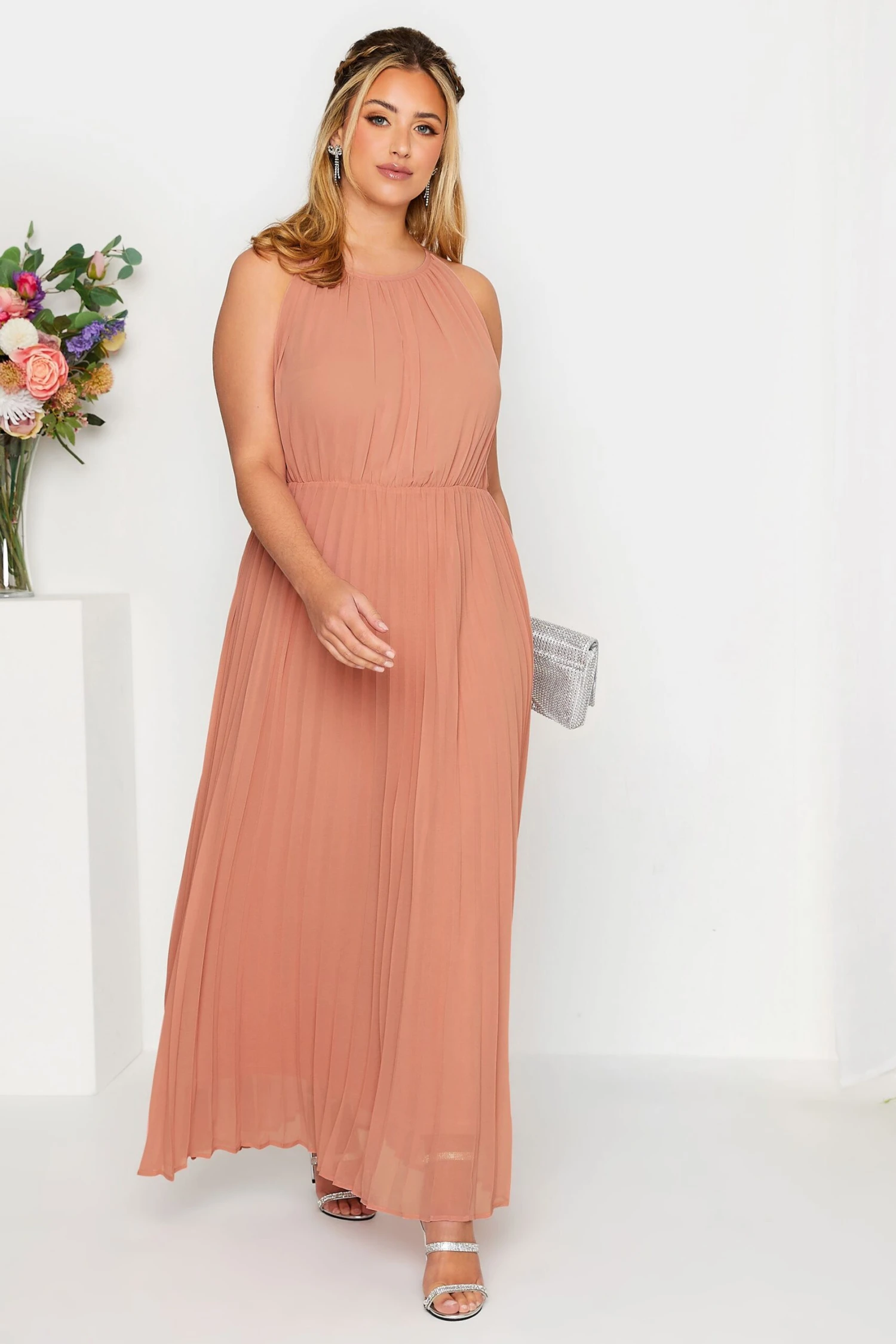 YOURS LONDON Curve Pink Pleated Maxi Dress 1 YOURS LONDON Curve Pink Pleated Maxi Dress