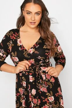 YOURS Curve Black Floral Print Wrap Dress -JOICY Clothing Shop ea4f4b2c c6c2 44 301402 D
