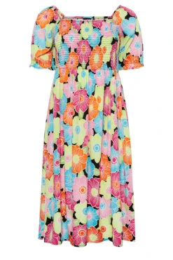 YOURS Curve Pink & Blue Floral Print Shirred Midi Dress -JOICY Clothing Shop eb2ac849 d630 4f 137285 X