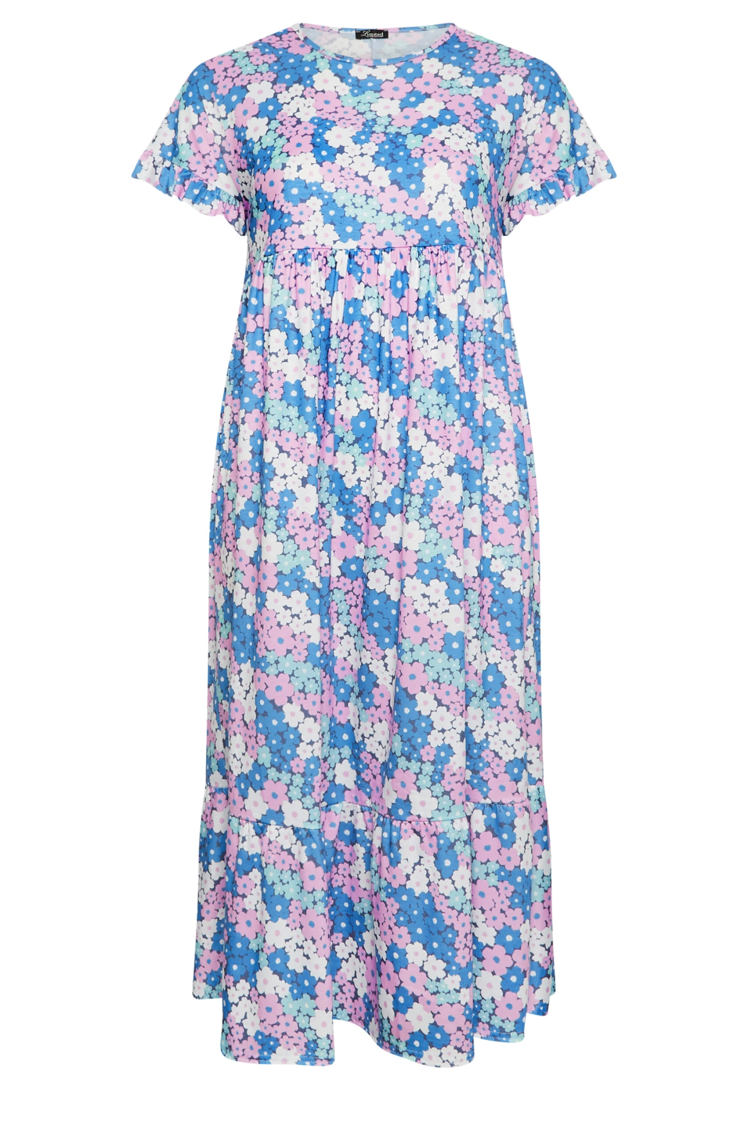 LIMITED COLLECTION Curve Blue Floral Print Frill Sleeve Maxi Dress 5 LIMITED COLLECTION Curve Blue Floral Print Frill Sleeve Maxi Dress - Image 5