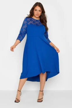 YOURS LONDON Curve Royal Blue Lace Sweetheart Midi Dress