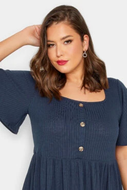 LIMITED COLLECTION Curve Blue Ribbed Square Neck Midi Dress -JOICY Clothing Shop ec9d3f18 326a 4d 215630 D