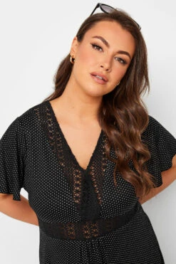 YOURS Curve Black Polka Dot Print Lace Detail Dress -JOICY Clothing Shop ecbad9f1 fac4 49 302048 D
