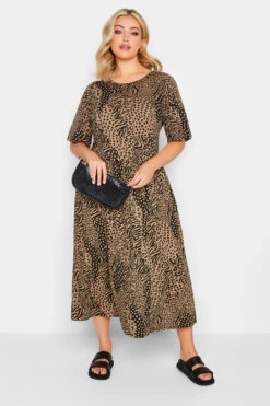 YOURS Curve Brown Mixed Animal Print Midi Smock Dress