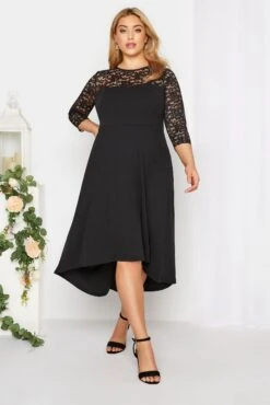 YOURS LONDON Curve Black Lace Sweetheart Midi Dress