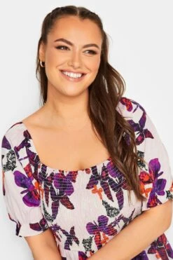 YOURS Curve Light Pink Butterfly Print Shirred Midaxi Dress -JOICY Clothing Shop ee490861 97ba 4d 137477 D