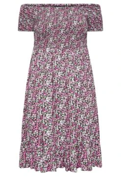 YOURS Curve Pink Floral Ditsy Shirred Midi Dress -JOICY Clothing Shop ef33d19a 7ac0 43 137332 X