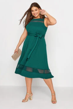 YOURS LONDON Curve Green Mesh Panel Skater Dress