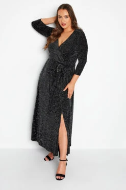 YOURS LONDON Curve Black & Silver Glitter Wrap Dress