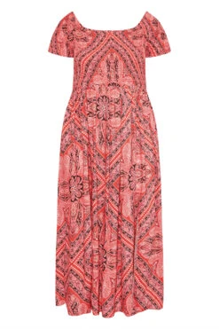 YOURS Curve Pink Paisley Print Bardot Maxi Dress -JOICY Clothing Shop f02d1dc6 e802 4a 137106 X