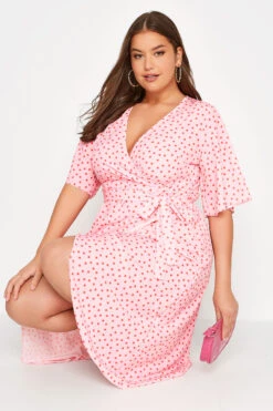 YOURS LONDON Curve Pink Polka Dot Midi Wrap Dress -JOICY Clothing Shop f1489d5e fc64 4a 161732 D